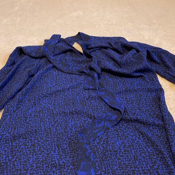 Atina Cristina Dark Purple/Blue and Black Dress W/Ruffle Bell Sleeves Size M - Picture 9 of 15